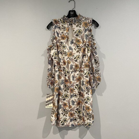 Eyeshadow White and Pastel Floral Dress with Cold Shoulders - Size Large - Picture 2 of 5